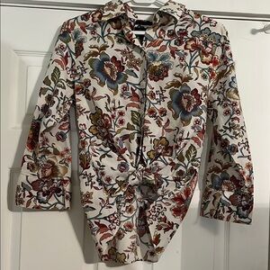 3/4 sleeve bohemian retro look floral button down blouse